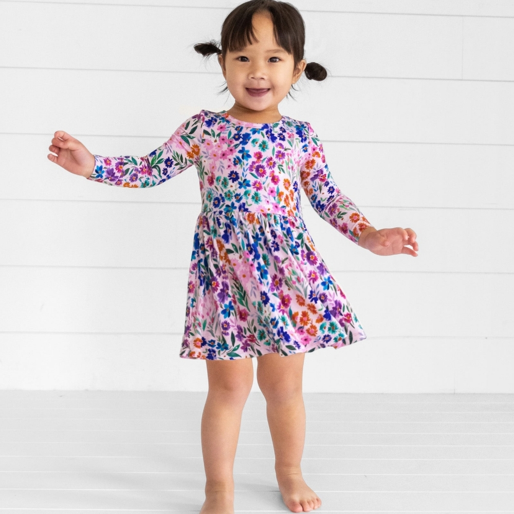 NIB Little Sleepies Sweet Pea Floral Twirl Dress with Bodysuit - 3-6 months